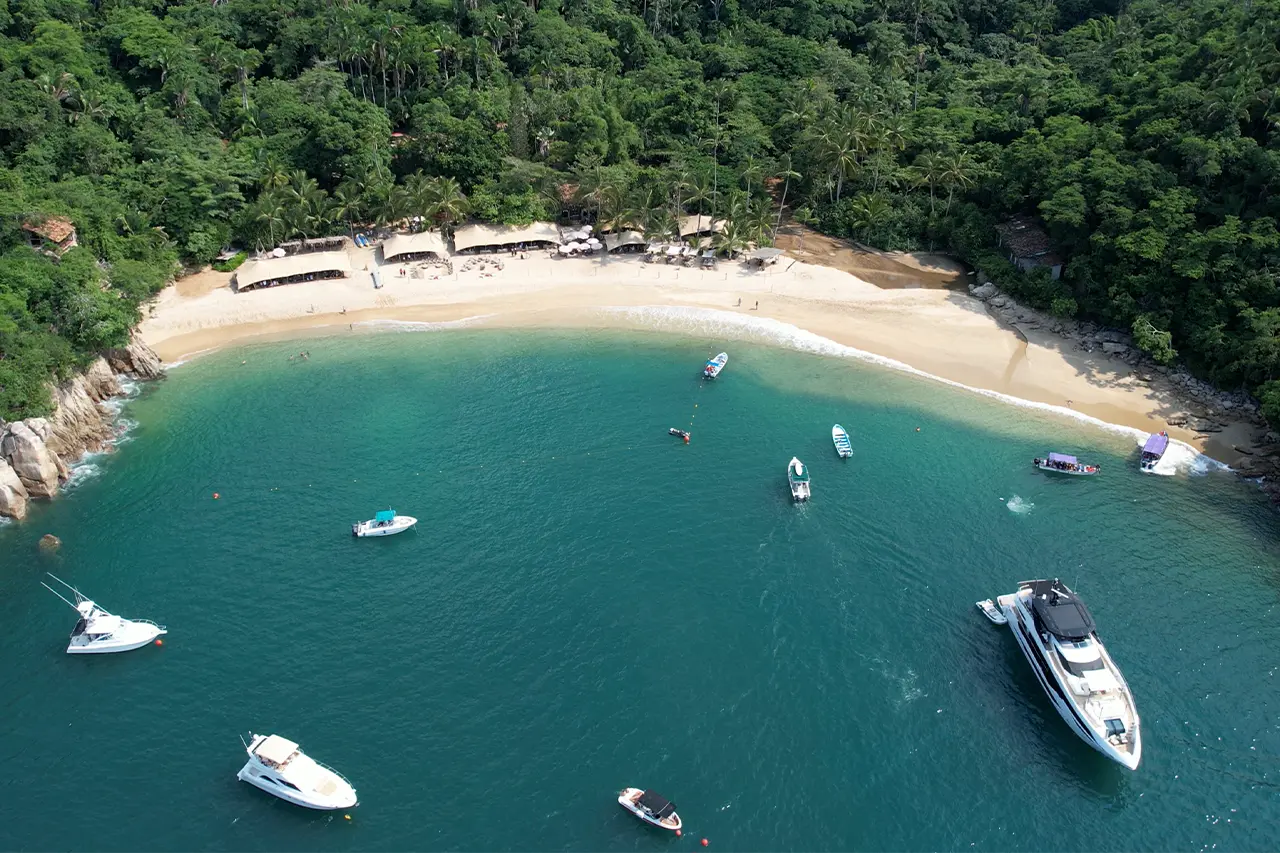 Majahuitas Beach near Puerto Vallarta with crystal-clear waters and tropical jungle